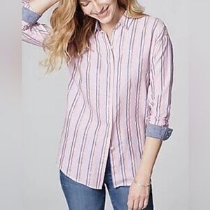 J Jill Blush Striped Everyday Button Down Shirt MSRP $79 Women's size S NWT